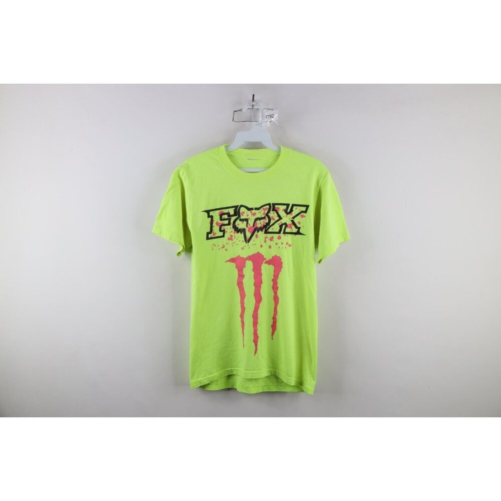 Vtg Fox Racing x Monster Energy Drink Womens Small Spell Out Big Logo T-Shirt
